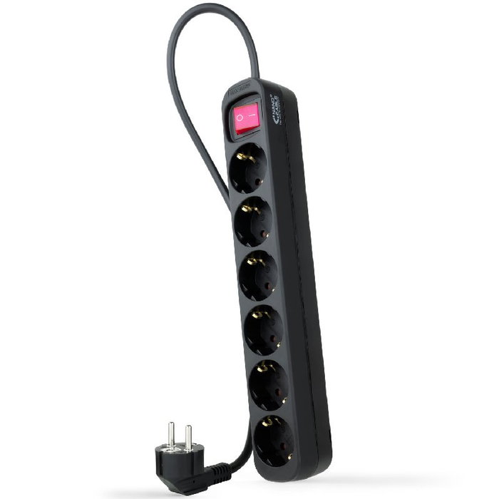 Nanocable Regleta de 6 Tomas con Interruptor, 1.4 m, Negro